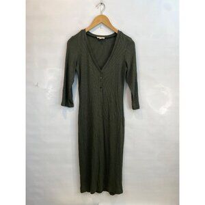 L'Agence Women's Henley Dress V Neck Ribbed Bodycon Midi Length Size Medium